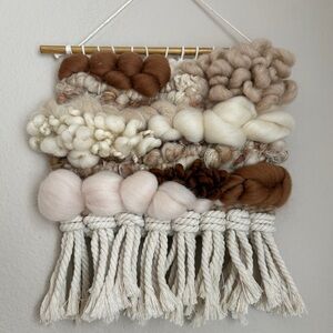 Handcrafted Wool Wall Hanging in Cream and Brown